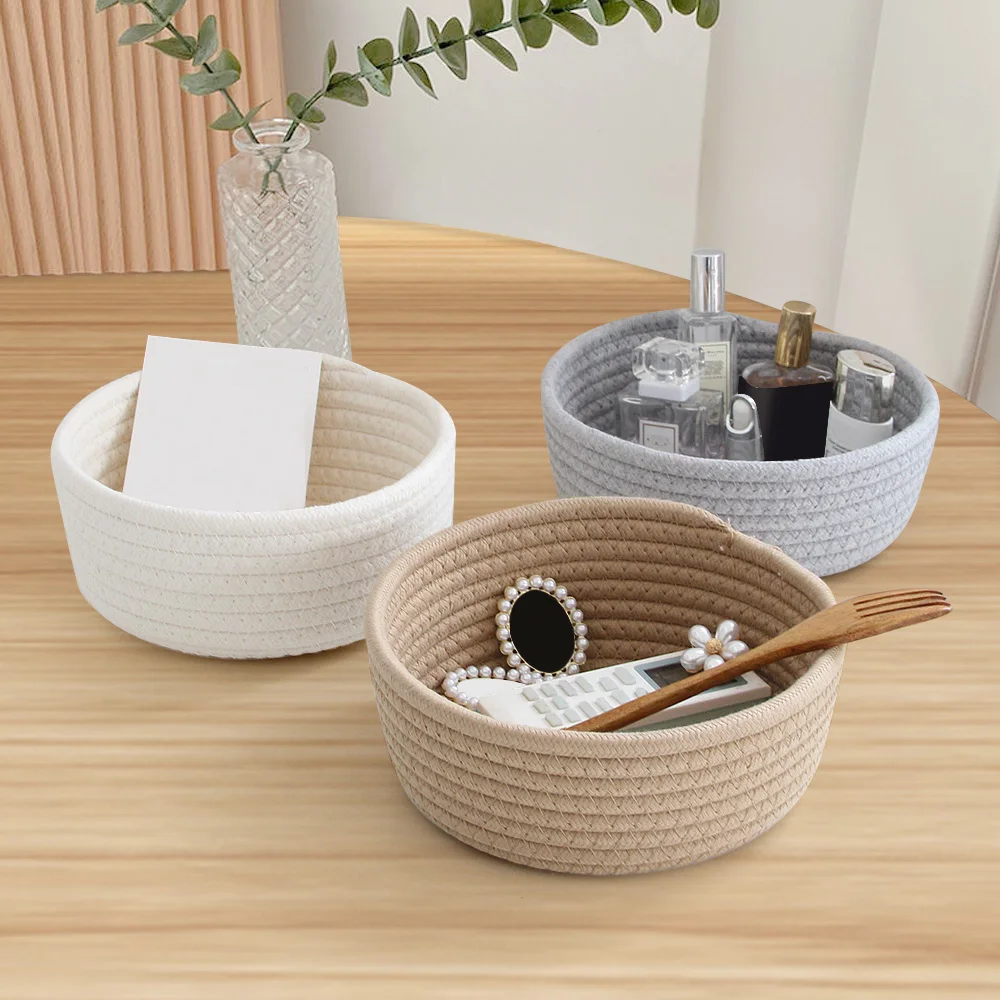

INS Nordic Cotton Rope Storage Baskets Woven Desktop Sundries Kids Toys Organizer Box Dresser Cosmetic Container Home Supplies