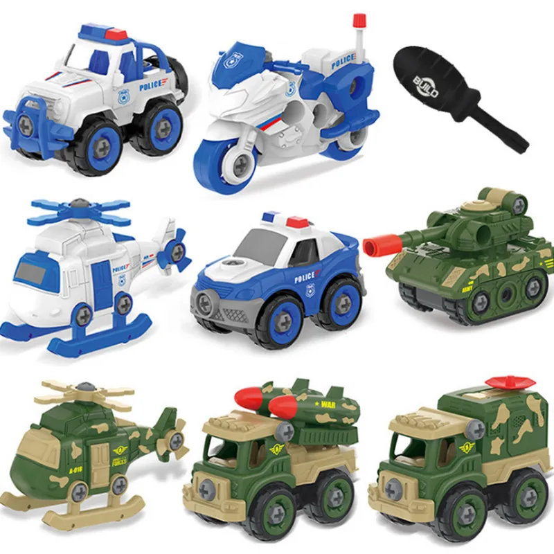 

Children's Educational Disassembly Toy Police Military Toy DIY Detachable Assembly Police Car Motorcycle Straight Lift