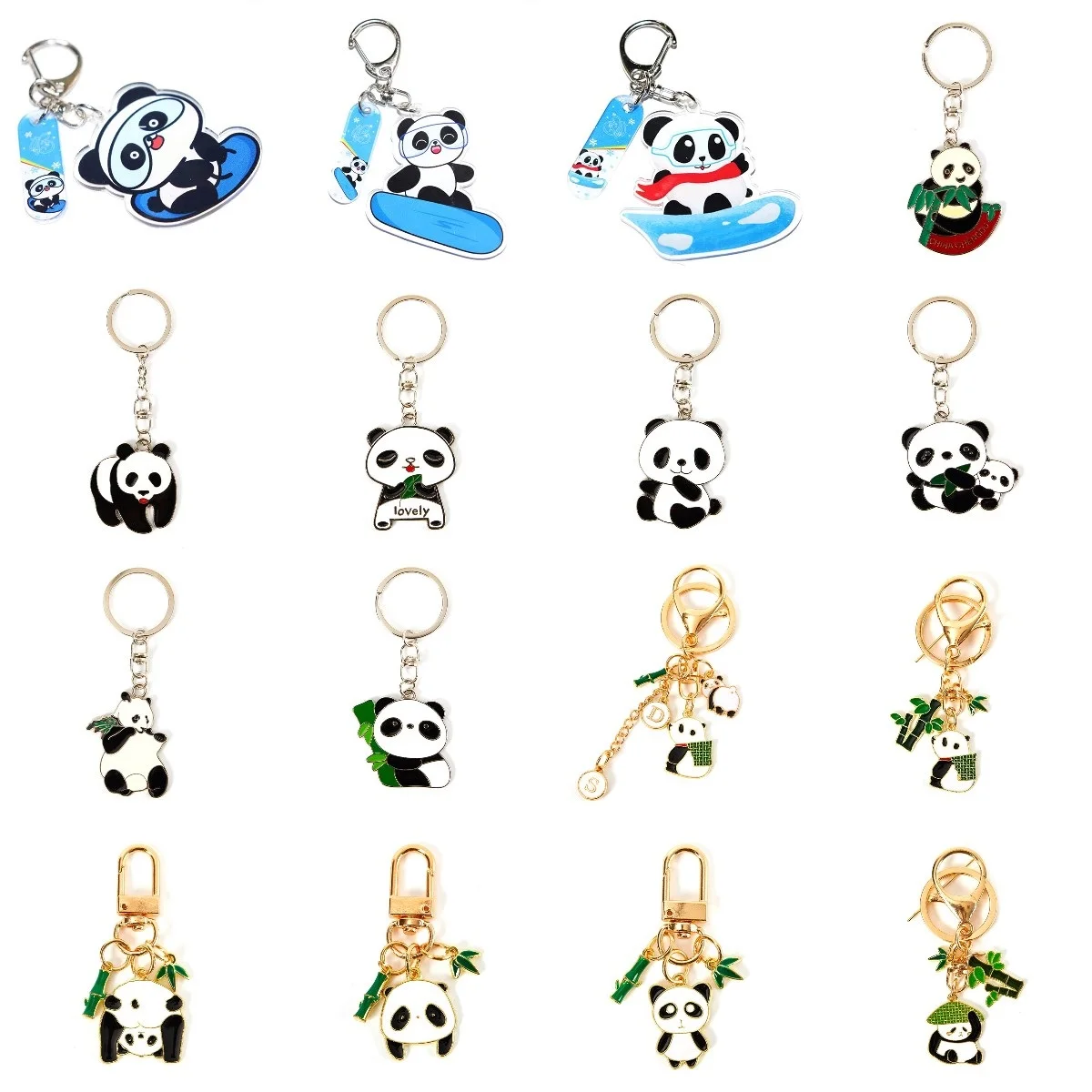 

1PCS Acrylic Cute Cartoon Ski Panda Keychain Couple Originality Gifts Fashion Handicraft Two-sided Rubber Bag Pendant llaveros