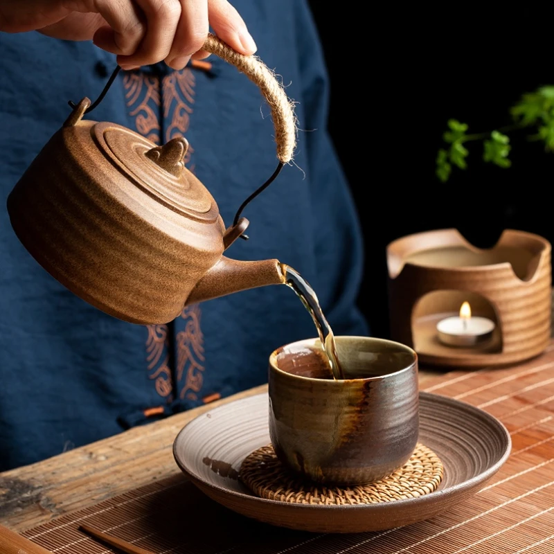

Ceramic Lifting beam pot Vintage warm tea stove Anti-scalding ties Kung Fu beverage teapot Household Rough Pottery tea pot