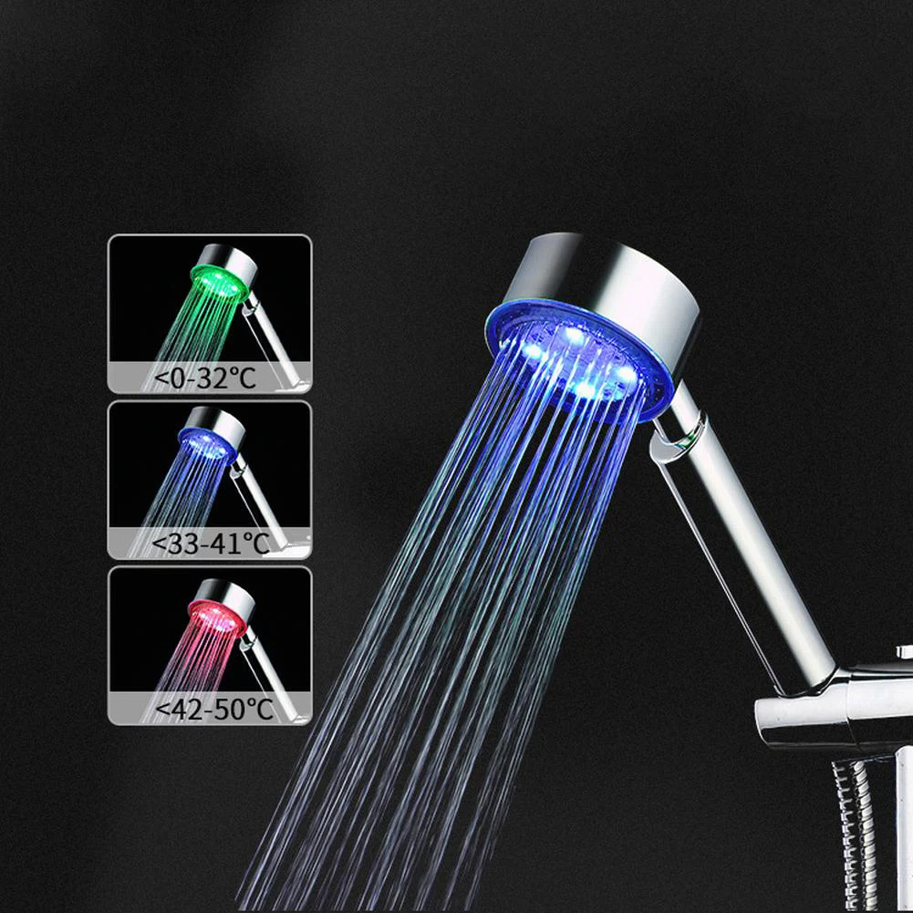 

LED Light Up High Turbo Pressure Shower Head Bathroom Sprinkler Colors Changing 3Color-Temperature Control Shower Head