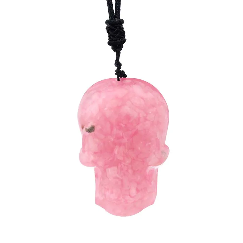 

LL Unique Style Natural Crystal Stone Gravel Resin Ogan Skull Pendant Necklace Braided Rope Adjustable Jewelry Ornament Gift