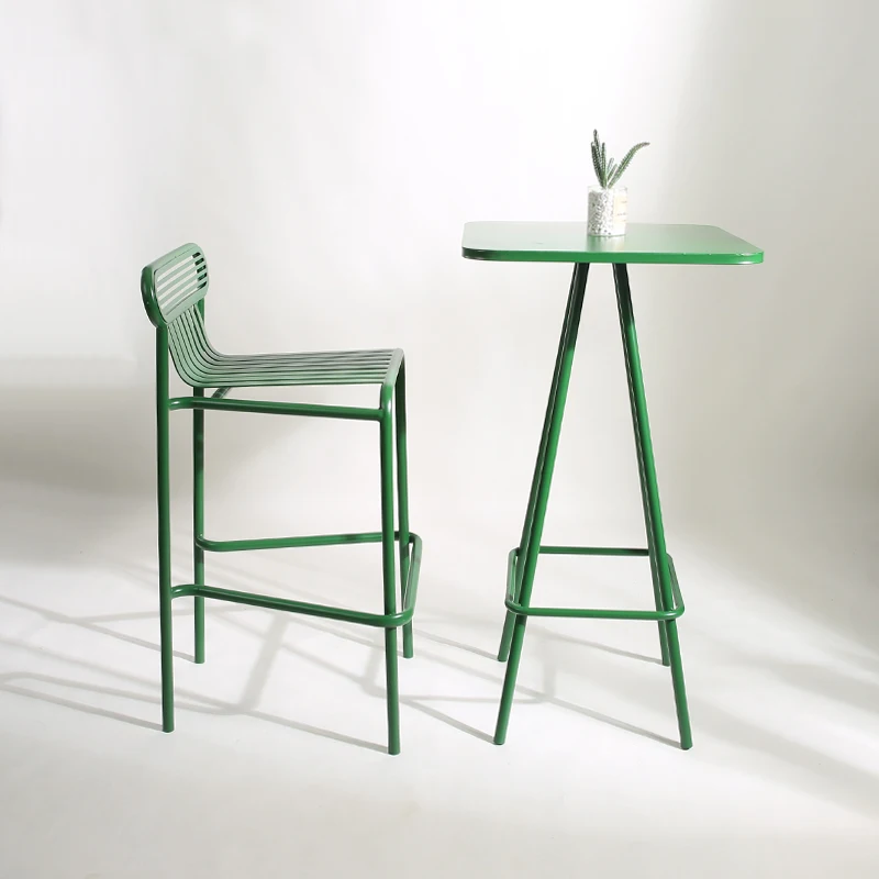 

Iron art bar table military green outdoor metal backrest high table courtyard table and chair combination coffee shop milk tea s