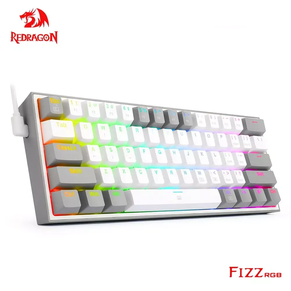 

Механическая игровая мини-клавиатура REDRAGON Fizz K617 RGB USB с красным переключателем, 61 клавиша, проводная Съемная клавиатура с кабелем, портативн...