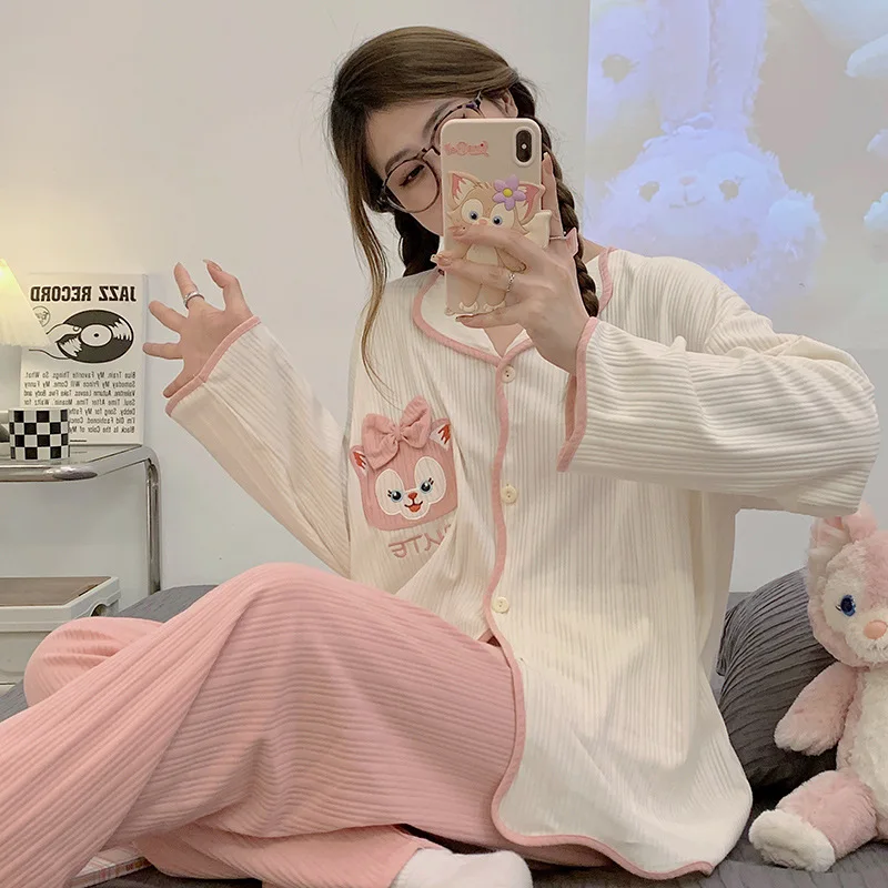 New Cotton Women Pajama Set High Quality Hot Selling Style Sleepwear Long Sleeve Cute Loungewear Large Size Women's Home Clothes