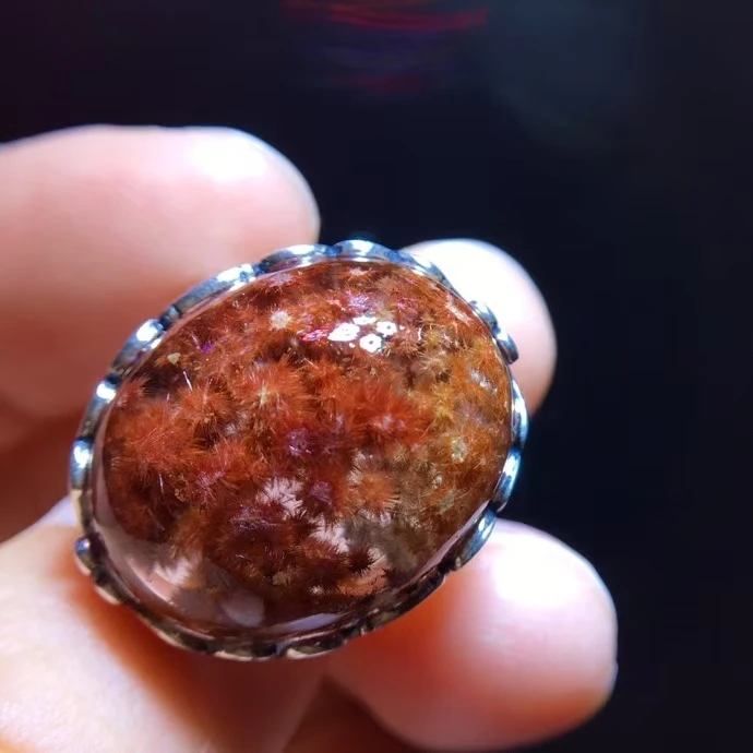 Регулируемое кольцо из натурального золота с рутилированным кварцем цветок