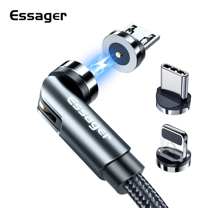 

For Essager 540 Rotate Magnetic Cable Micro USB Type C Cable For IPhone Android Fast Charging Magnet Charger Phone Cable