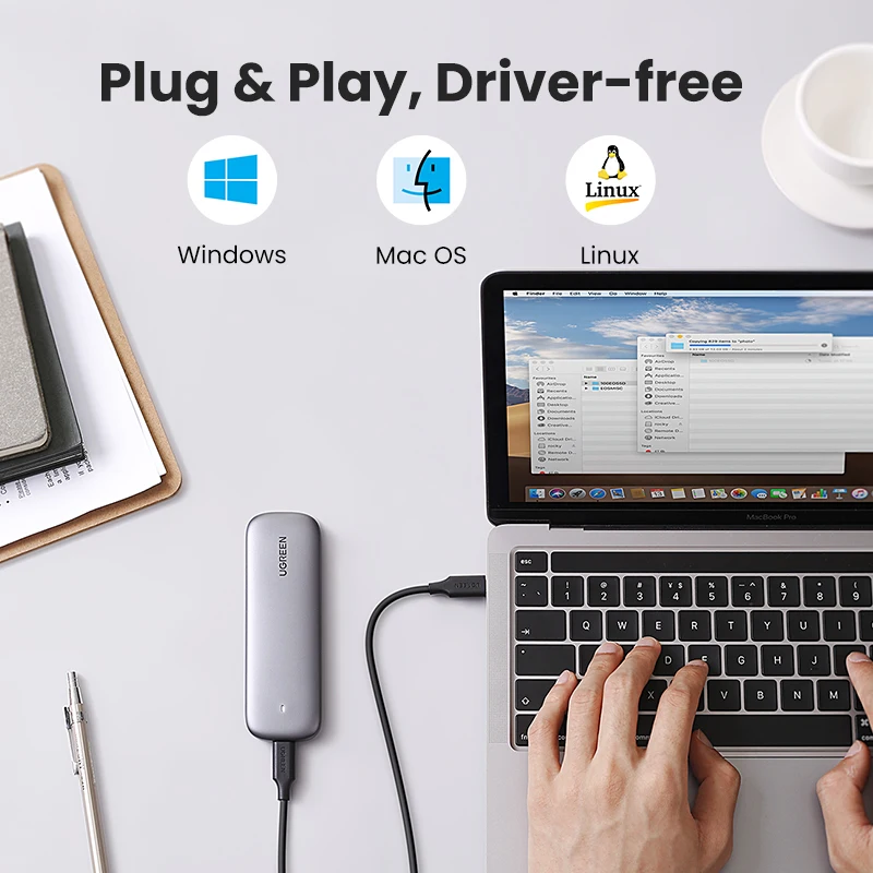 Корпус для SSD-накопителя UGREEN M.2 NVMe корпус USB C PCIe M2 SSD Caddy Samsung 970 EVO WD Type 3 1 Gen2 M + B M-Key
