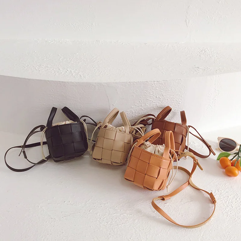 

Детский мини-кошелек-ведро, милые тканые сумки через плечо с ремешком для девочек, сумка для монет, милый детский клатч, сумка-тоут, подарок