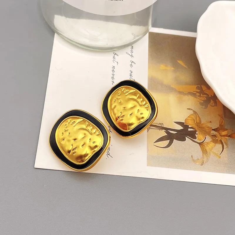 Французские винтажные Асимметричные овальные черные эмалированные зажимы для