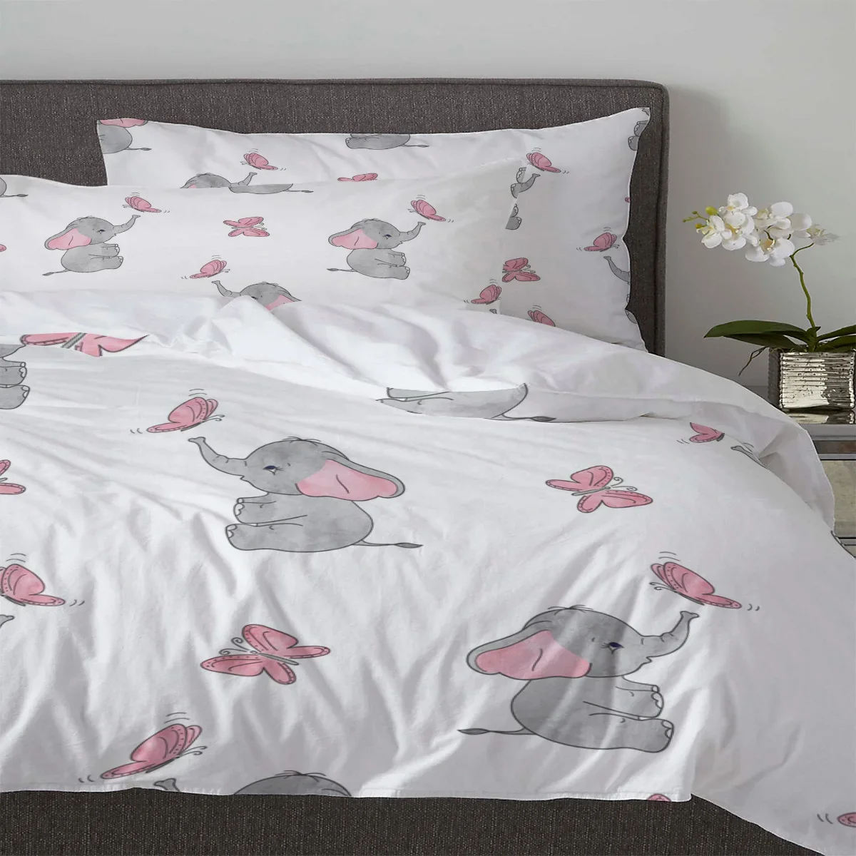 Милый мультяшный слон розовая бабочка комплект пододеяльников из 3 предметов с