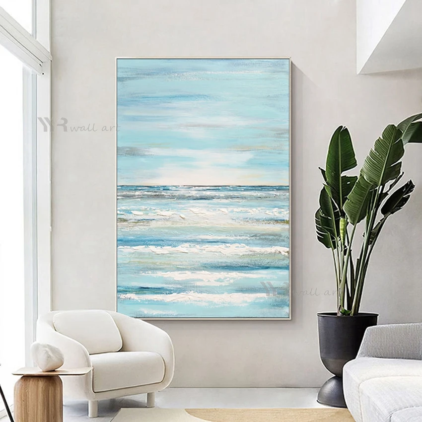 

Acrylic Poster Wall Art Canvas Oil Painting 100% Handmade Abstract Seascape Decorative Mural for Living Room Sofa Bedroom Foyer
