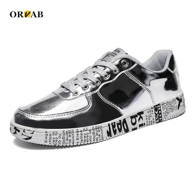 Platform Sneakers Womens Shoes Fashion Patent Leather Platform Shoes Zapatillas Mujer Graffiti Gold Silver Woman Designer Shoes