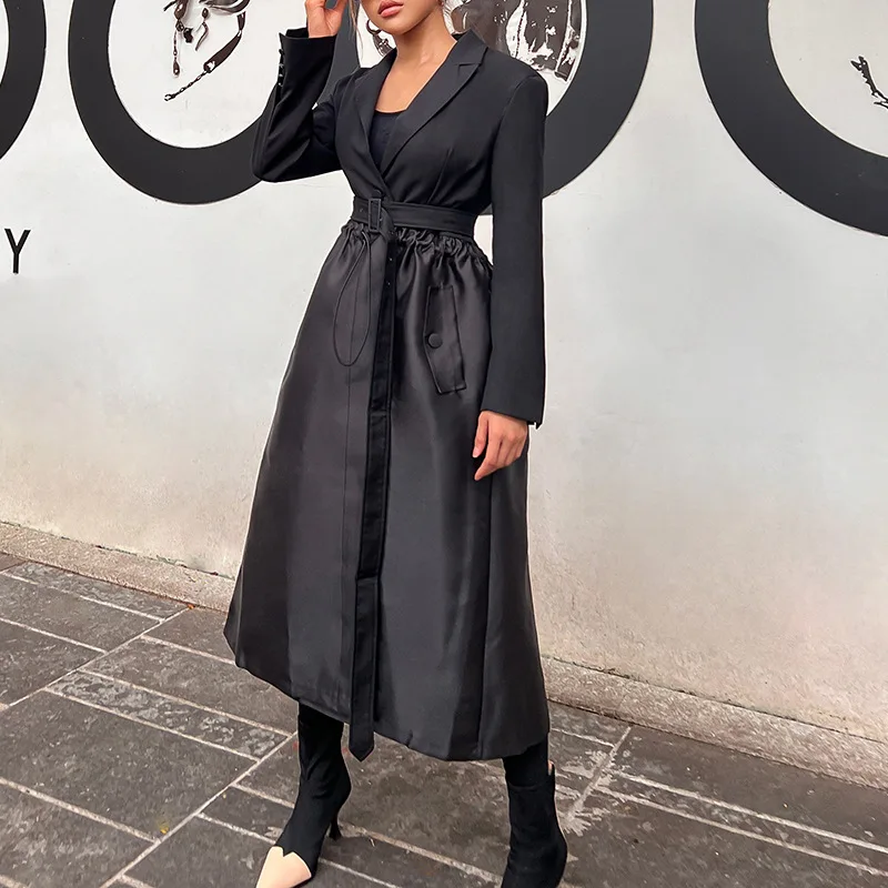 Women's Dresses 2022 Spring Black Fashion Elegant Women's Jacket Korean Version Of The Sexy Lapel Women's Long Party Dresses