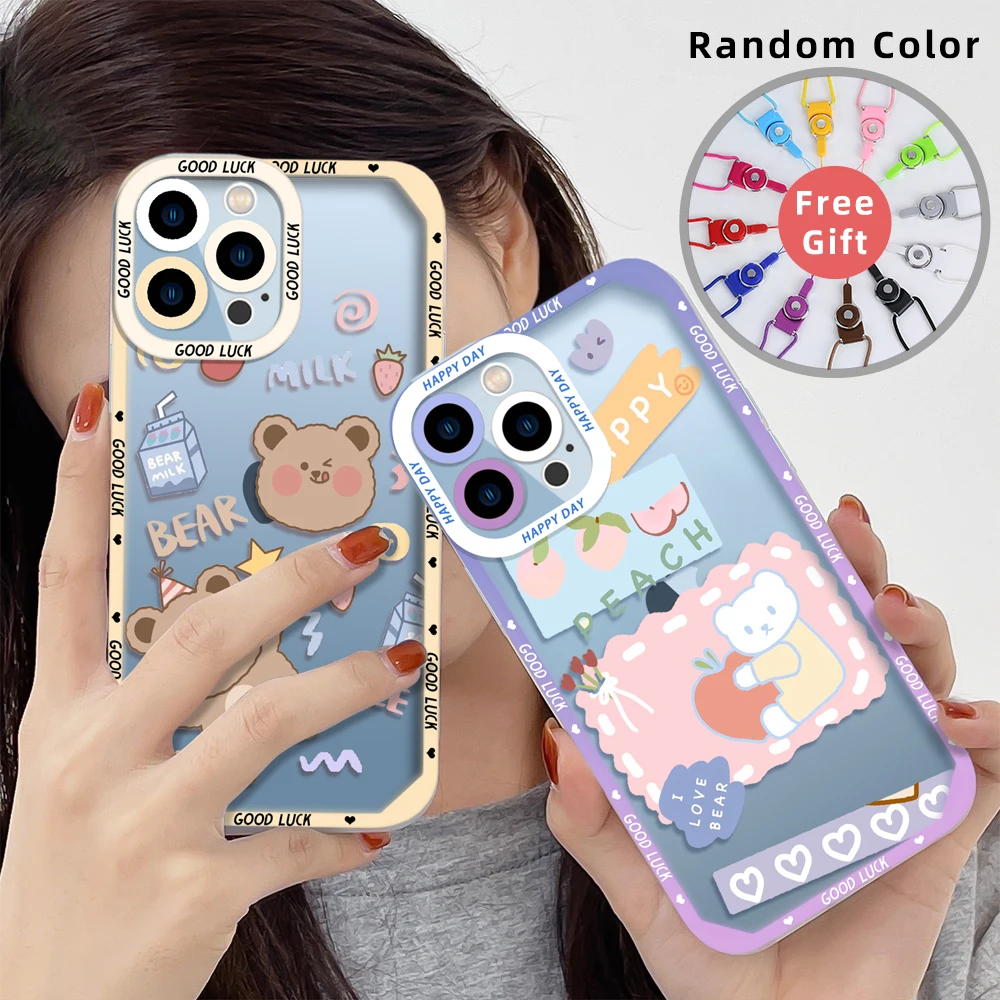 

Cute Bear Coque Phone Case for iPhone 13 12 Mini 11 Pro Max XS X XR 7 8 Plus SE 2020 2022 Clear Soft TPU Back Covers Fundas Capa