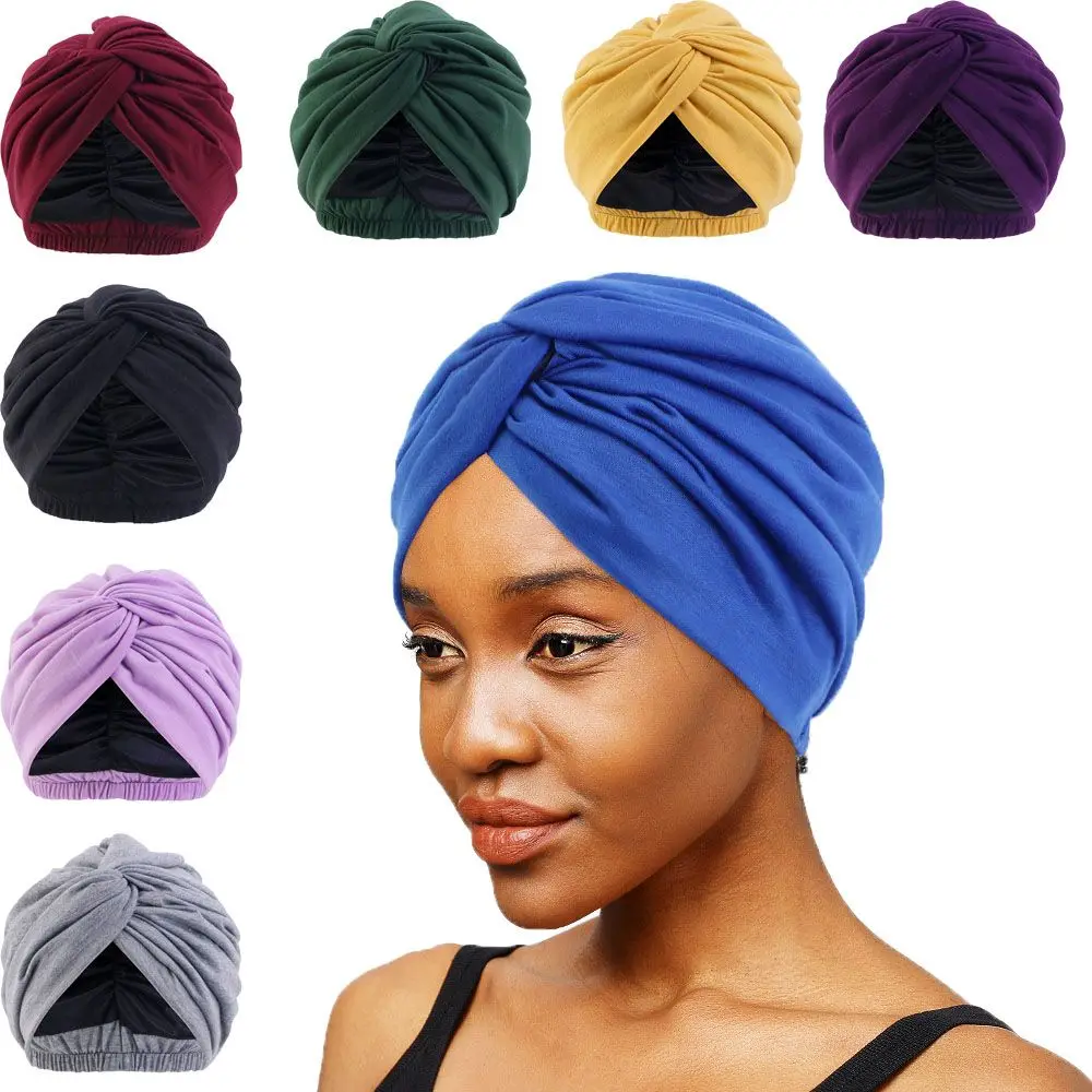 

Women Sleep Hat Headscarf Headwrap Cross Ruffle Turban Muslim Hijab Cancer Chemo Cap Beanie Cap Pre-Tied Bonnet