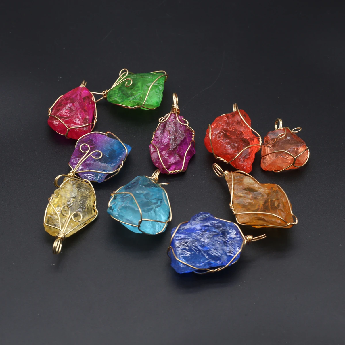 

Natural Stone Pendants Gold Color Wire Ware Irregular Crystal for Jewelry Making Diy Women Necklaces Earring Reiki Heal Gifts