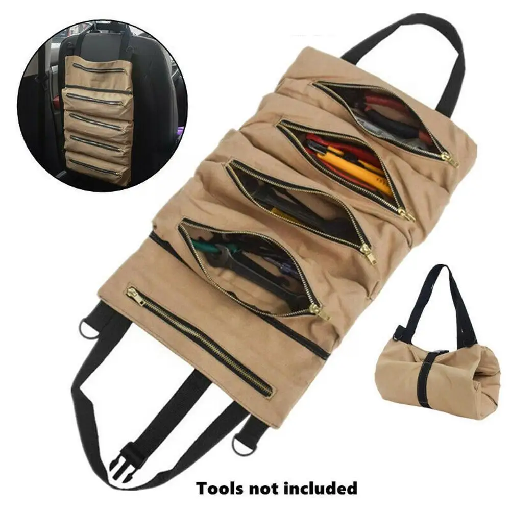 

Portable Car Tool Bag Roll Multi-Purpose Tool Roll Tool With Roll Bag Tote Wrench Zipper Handle Up Pouch Hanging Carrier F2E0