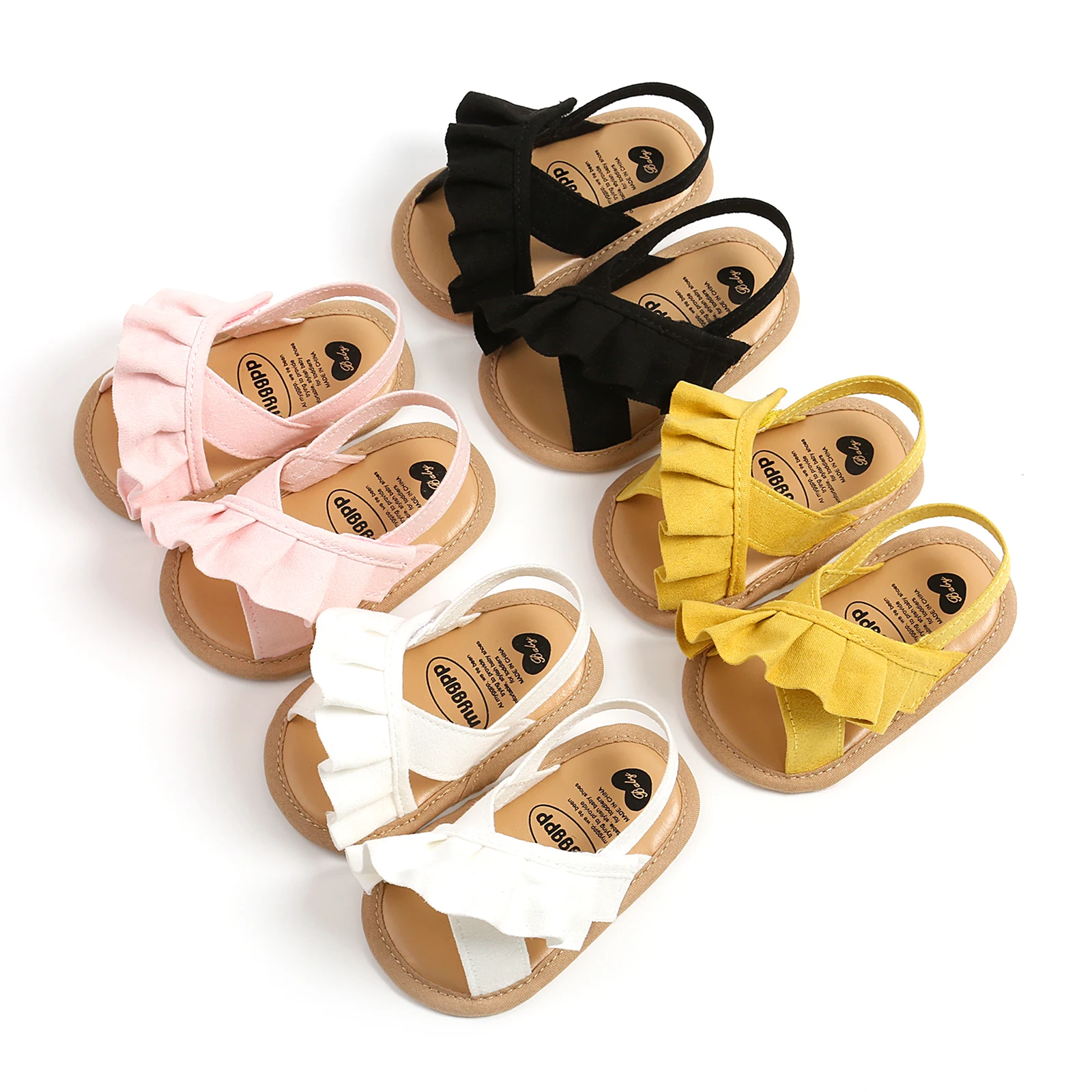EWODOS Baby Girl Summer Sandals Cute Ruffle Flats Non-Slip Soft Sole Infant Babies Kids First Walkers Clogs Suede Sandals
