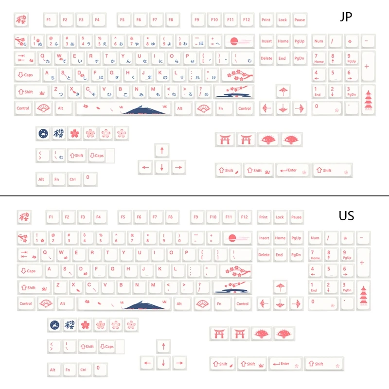 

Cherry Blossom Keycaps Dye Sub PBT XDA Keycap for GK61/64/68/ 87/104/108 Mechanical Keyboard 133 Keys Japanese English