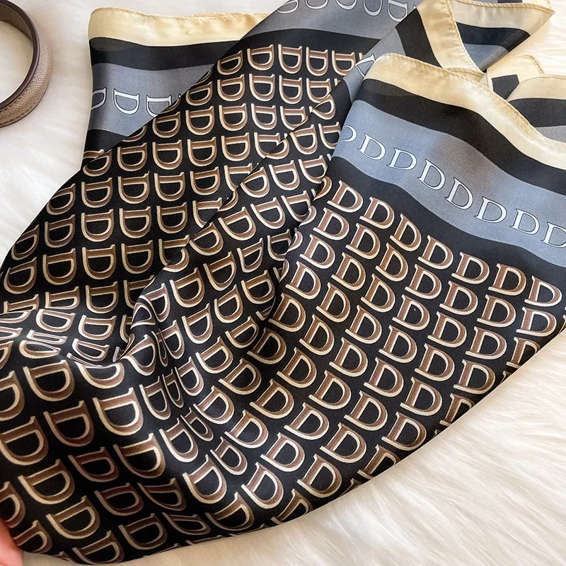 Женский Дышащий Шарф На Шею Зеленый Квадратный Принт D Полиэстер Шелк 70x70 См