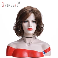 gnimegil short synthetic curly wigs for women brown wig with bangs natural looking hair full wig for mom daily use family party
