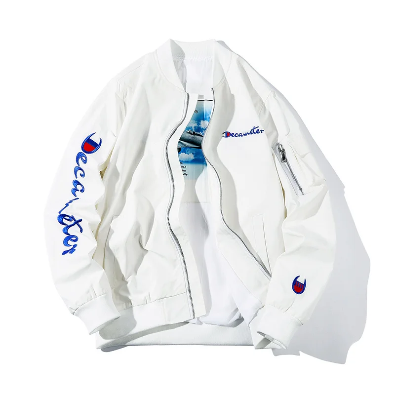 

Однотонная Молодежная бейсбольная осенняя куртка с длинным рукавом и вышивкой в рубчик, модная парная верхняя одежда, свободная спортивная куртка-бомбер