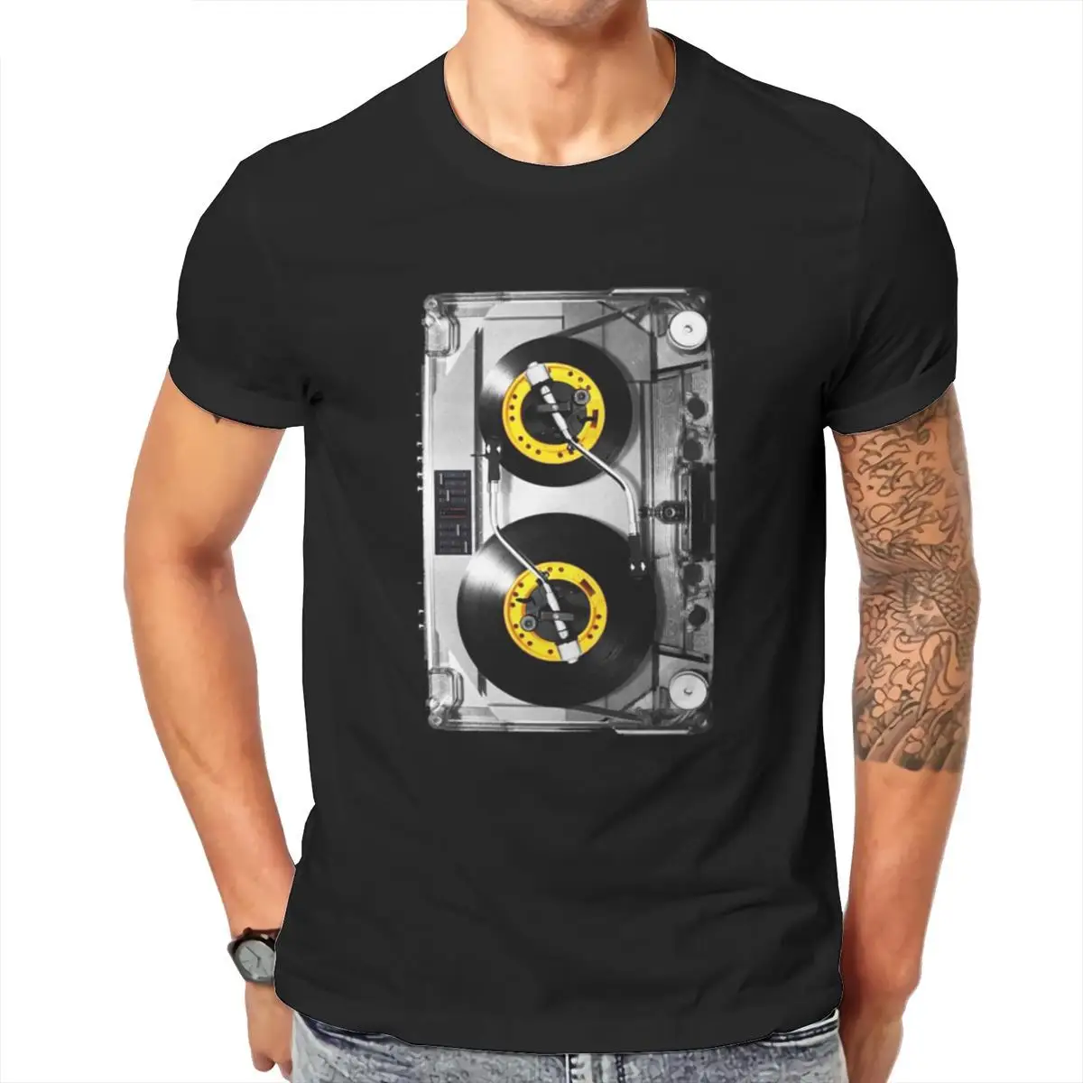

Wholesale Cassette Tape Vinyl Record DJ Turntable Men’s Premium T-Shirt White Tops KoreanStyle Mens Clothes 100645