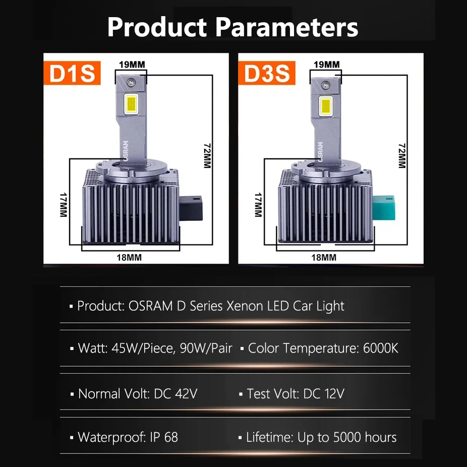 OSRAM LED D1S D3S Автомобильные фары Светодиодные лампы XENON HID 45 Вт Мощность Яркие 6000K