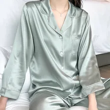 Peppermint Luxury Women's Silk Pajama Set 30 Momme 100% Mulberry Silk Long Sleeve Pants Crystal Diamond Decoration Light Green 