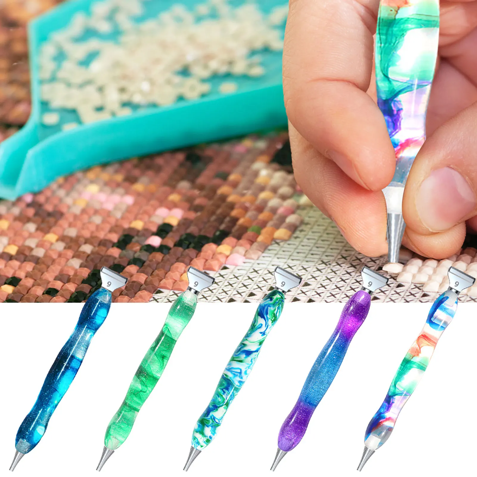 

5D Diamond Art Painting Pen Diamond Art Kit Point Drills Pen With 6 Metal Tips Diamond Art Accessories And Tools