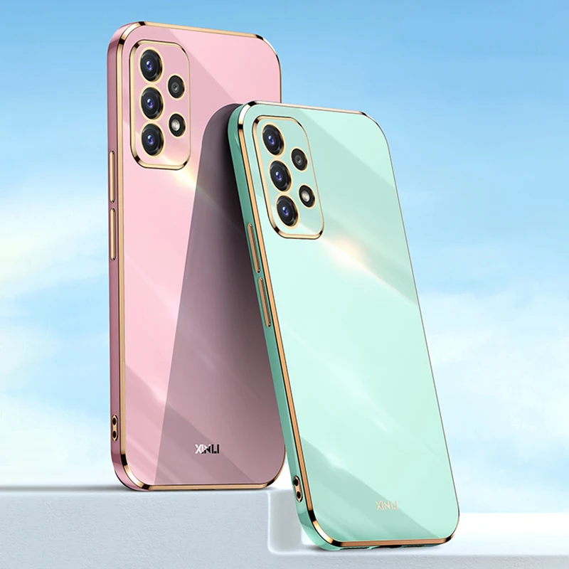 

Original Square Case for Samsung Galaxy A22 A32 A52 A72 A82 Quantum 2 4G 5G with Phone Ring Holder Plating Silicone Cover Fundas