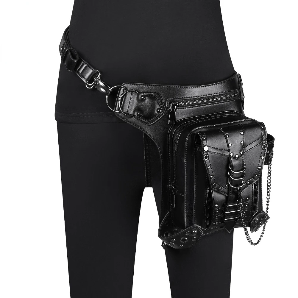Chain Bag Steampunk Rivet Motorcycle Bag Womens Shoulder Messenger Bag Travel Waist Bag Spot