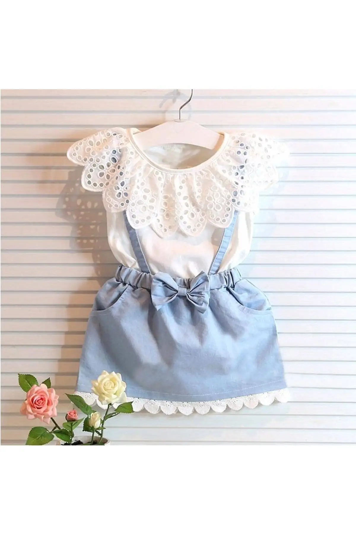 

Female Child Ruched Jeans Dress Standard Woven Short Sleeve Trend Textured Cotton-Polyester-Spandex Bike Collar Midi Blue button