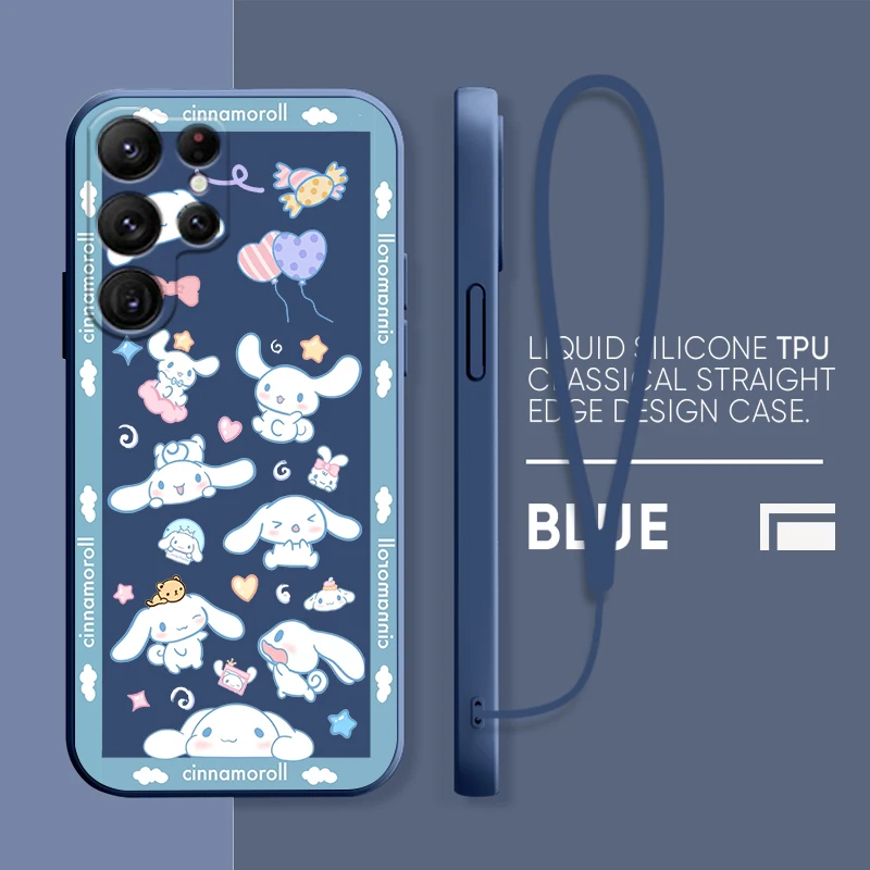 

Sanrio Cinnamoroll Anime Case For Samsung Galaxy S22 S21 S20 S10 Note20 10 Ultra Plus Pro FE Lite Liquid Rope Phone Cover Coque