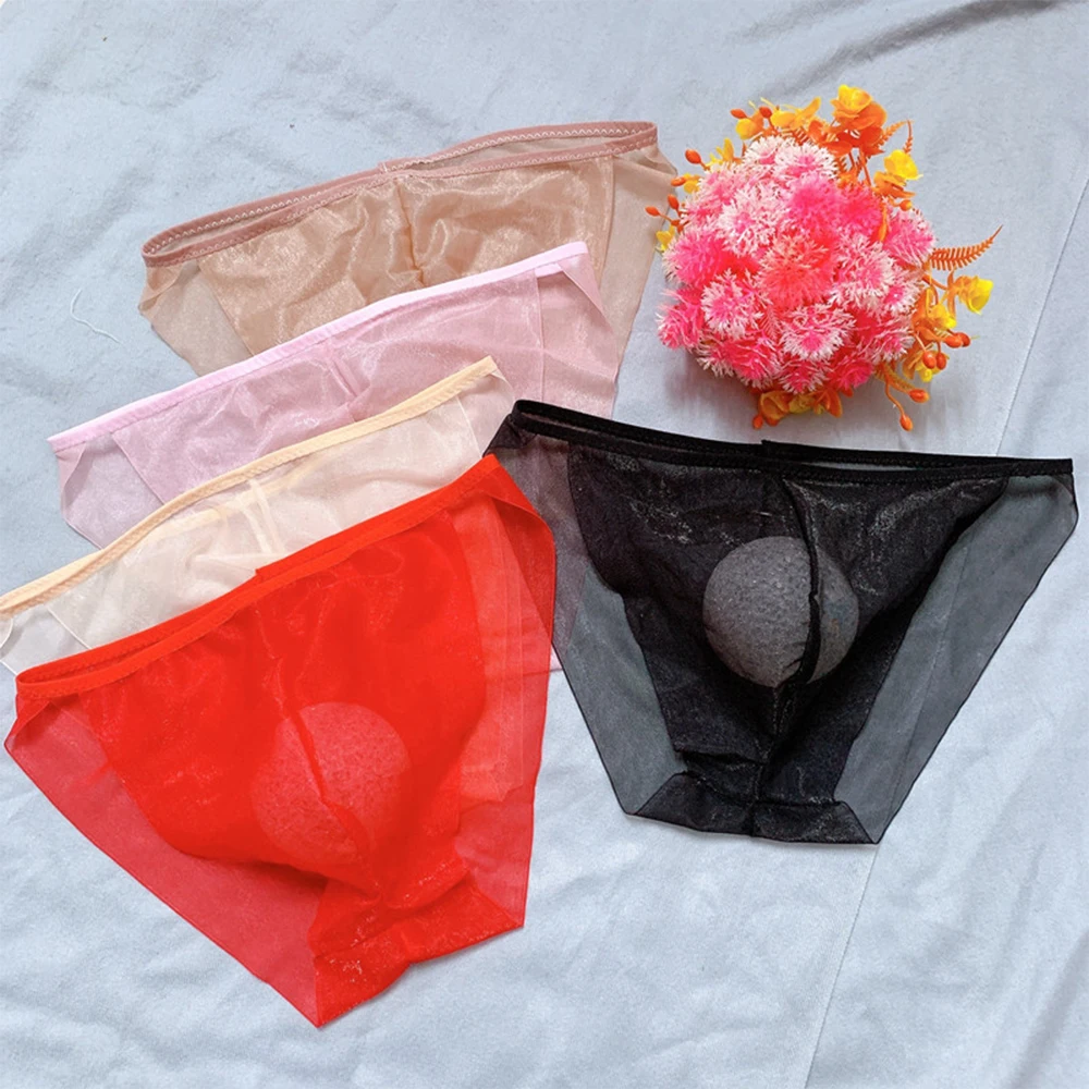 

Men Sexy See-through Lace Lingerie Seamless Panties Briefs Sheer Mesh Pouch Underwear Semi-transparent Underpants Solid Panties