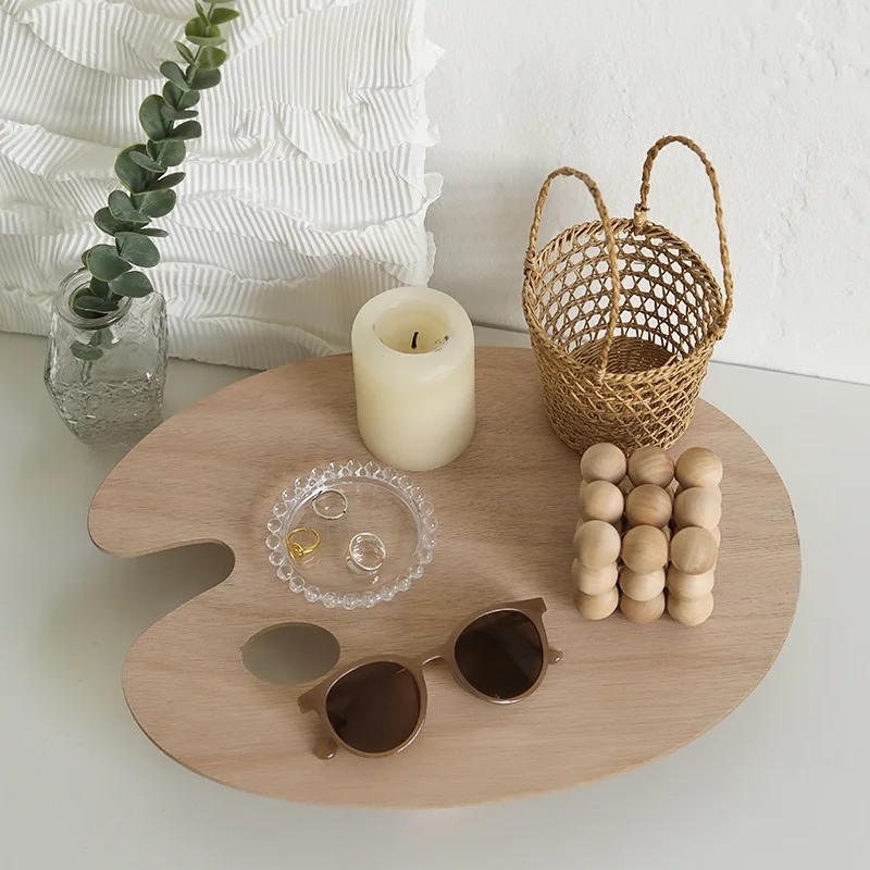 

Korean INS Simple Wooden Tray DIY Color Disk Desktop Storage Shelf Net Decorative Shooting Prop Desktop Home Decoration Pallet