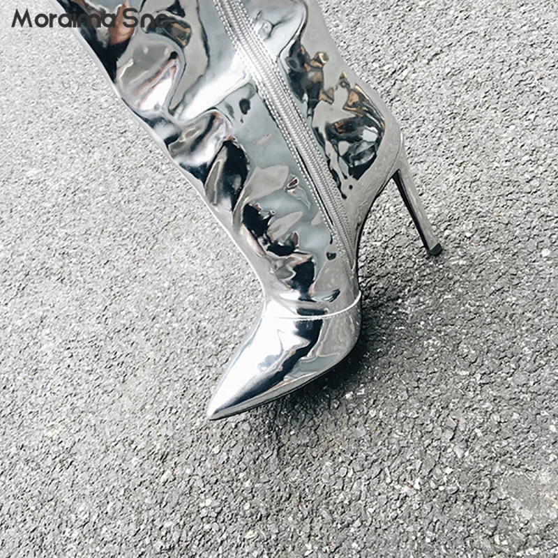 Golden Patent Leather Shiny Boots Pointed Toe Stiletto High-Heel Catwalk Nightclub Women's Boots Fashion Over-The-Knee Boots