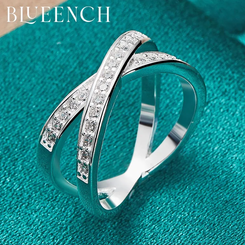 

Blueench 925 Sterling Silver Intersect Zircon Ring Suitable For Women'S Wedding Party Fashion Charm Jewelry