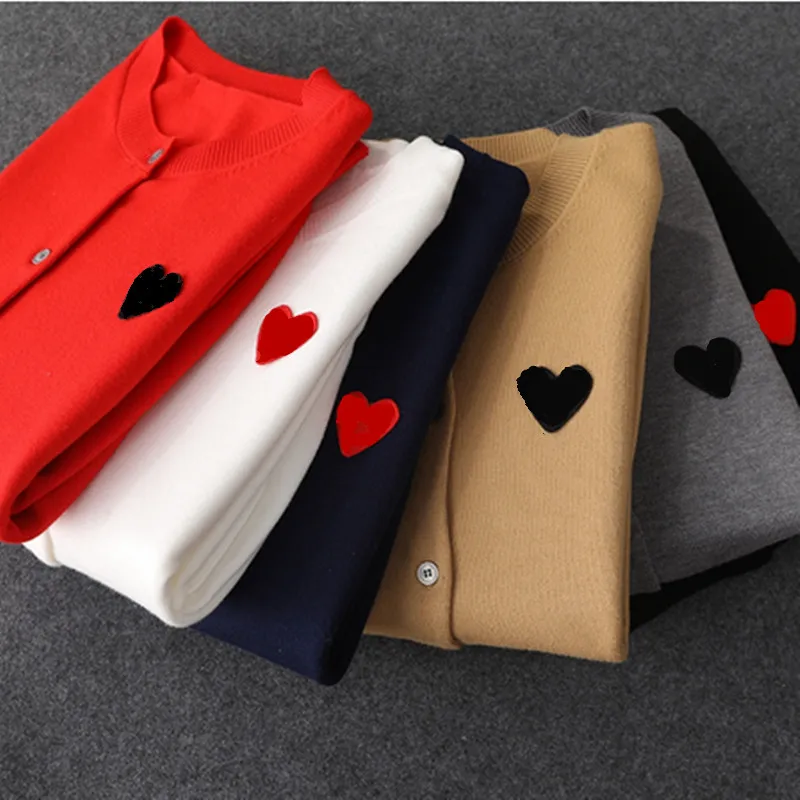 

Fashion Couple Love Heart Embroidered Casual Cardigan Men Women Long Sleeve Cashmere Sweater