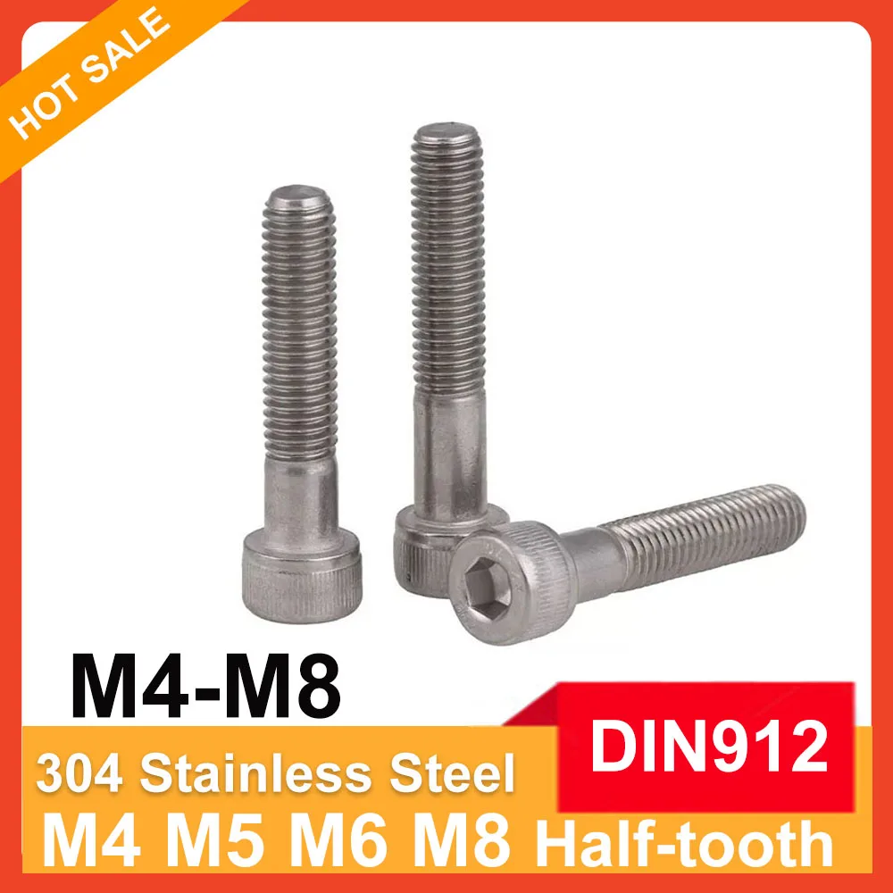 

5/10Pcs 304 Stainless Steel Allen Hexagon DIN912 Half-tooth German Standard Knurled Hex Socket Cap Head Screw Bolt M4 M5 M6 M8