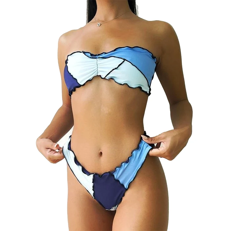 

2022 New Sexy Bandeau Bikini Splicing Swimwear Women Swimsuit Female Strapless Bikini Set Bathers Bathing Suit Summer Beach Wear