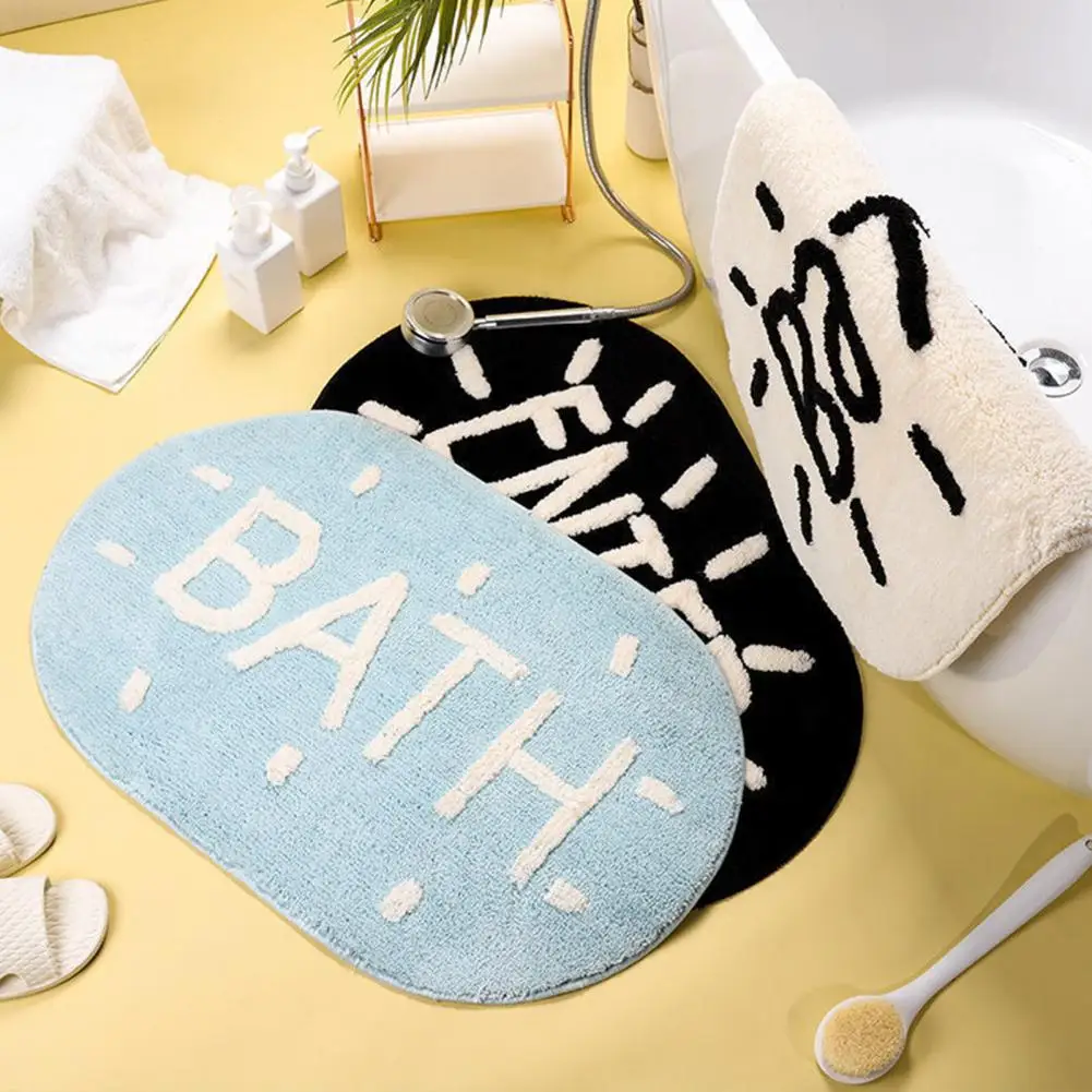

Floor Carpet Soft Non-slip Strong Water Absorption Imitation Cashmere Oval Bathroom Bathtub Shower Carpet Home Decor for Indoor