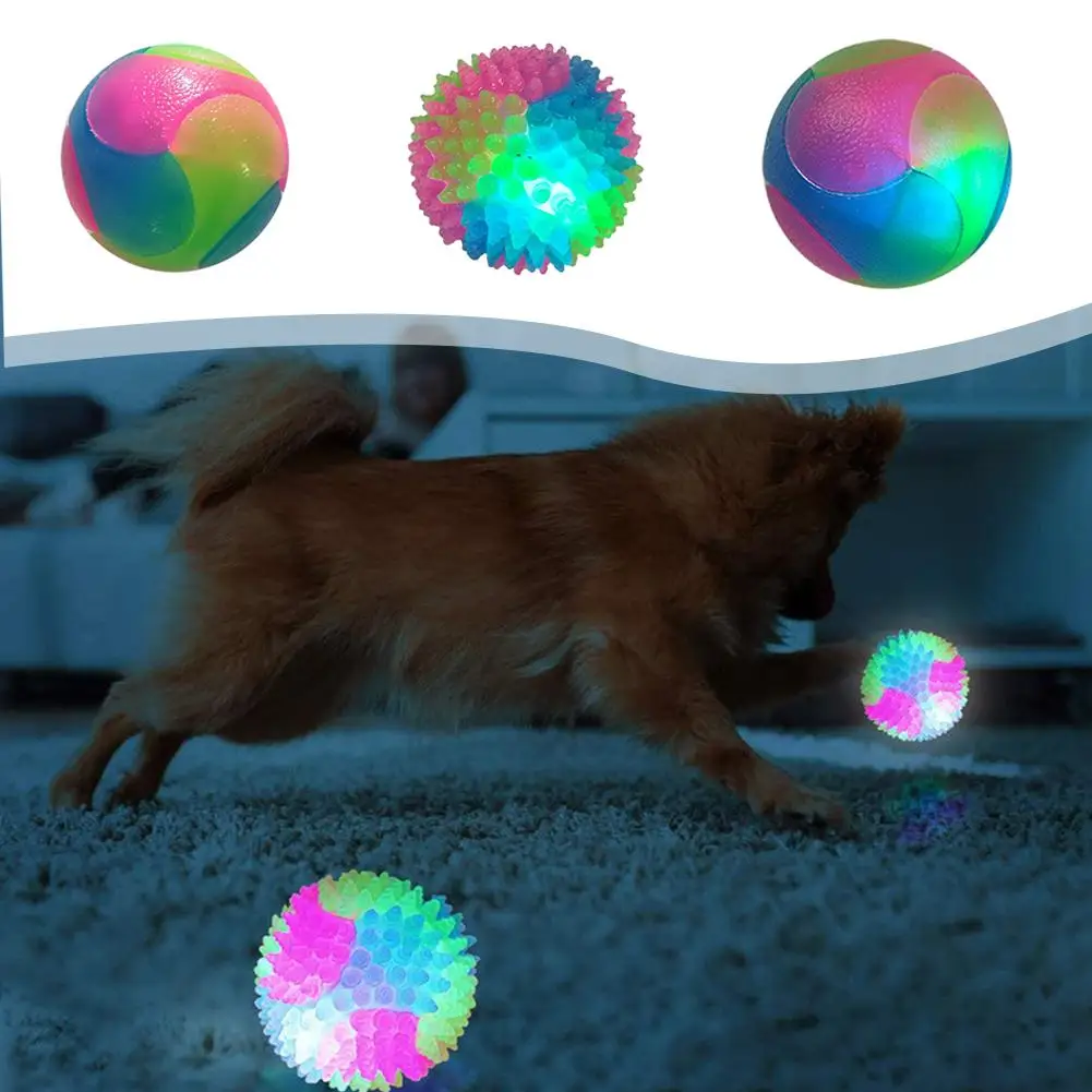 

Glowing Ball Dog Toy LED Puppy Balls Flashing Elastic Ball Molar Toy Pet Color Light Ball Interactive Toys For Cats Small D Q5E6