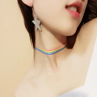 new fashion rainbow waven choker pride lace ribbon necklace chocker with pendant collar men women jewelry clothing accessory