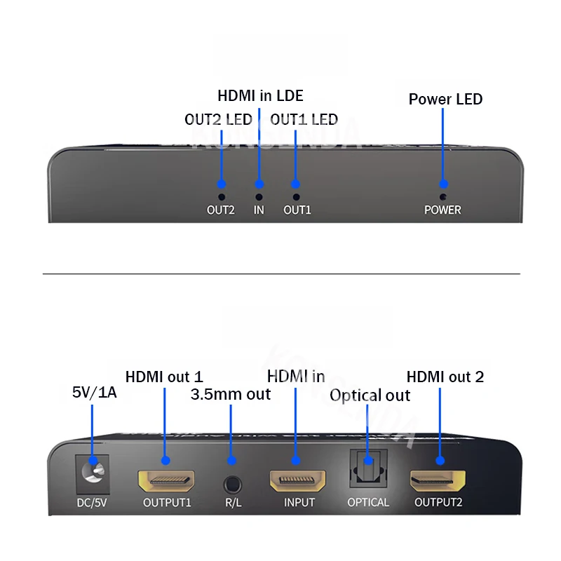Фото Разветвитель HDMI 4K, 60 Гц, аудиоэкстрактор, разветвитель 1x2, переключатель HDMI 1 в 2, с оптическим Toslink + аудиовыходом 3,5 мм для PS5/4 PC TV №2
