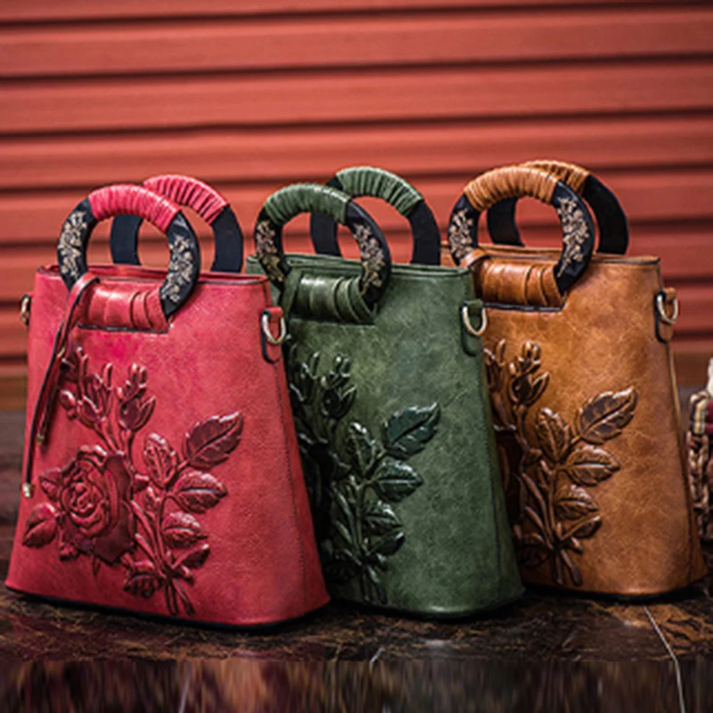

Vintage PU Leather Crossbody Bag Chinoiserie Embossing Women Bags Handbags Women Shell Floral Women Shoulder Bag Hot Sale