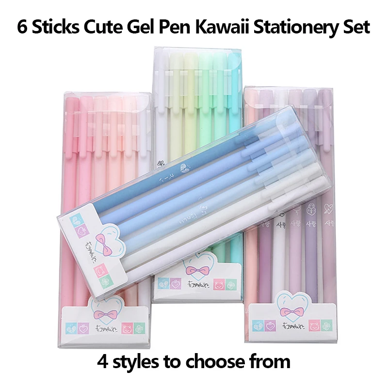 Cute Gel Pen Kawaii Stationery Set of 6 Retro Series Black Signature Pen Simple 0.5mm Student Black Needle Pen School Supplies