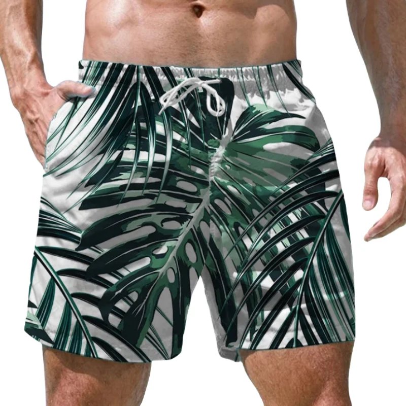 

Hawaiian Casual Sports Shorts Summer Men's Beach Shorts Natural Plant 3D Printing Shorts Quick-drying Breathable Big Leaves 2023