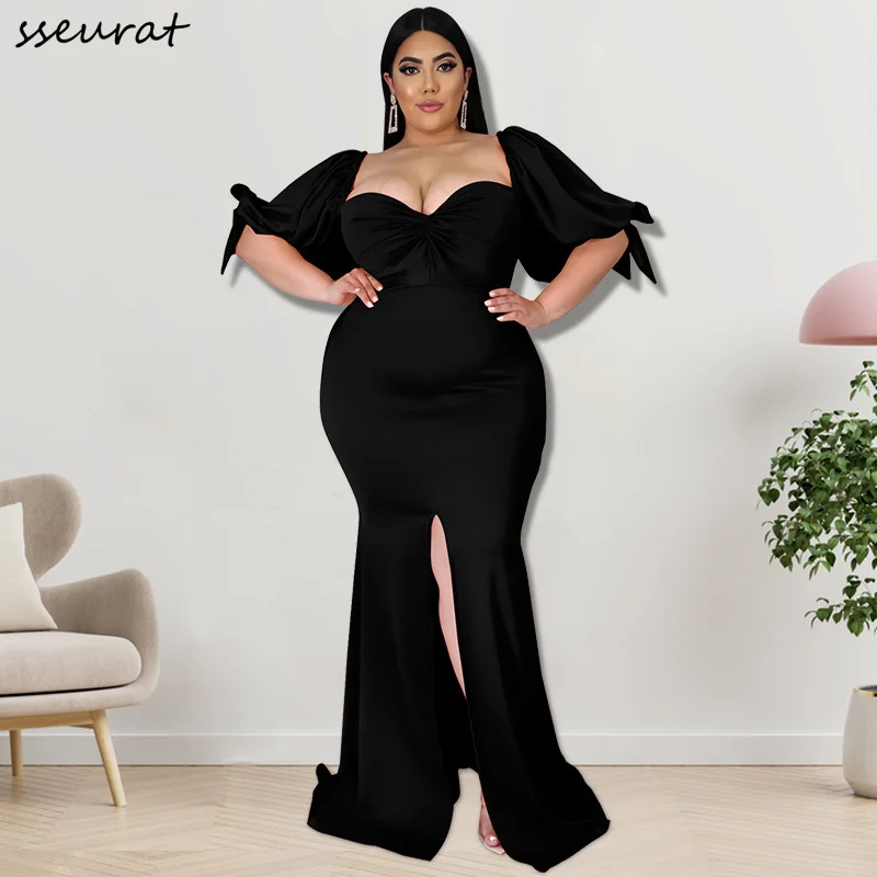 

Plus Size Women Sexy Solid High Waist Bodycon Split Maxi Long Mermaid Dress